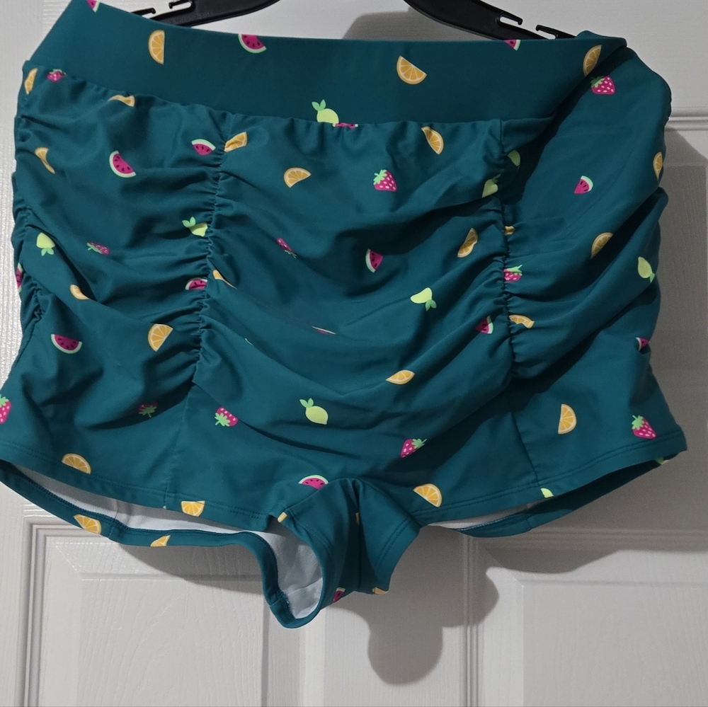 NWOT BOTTOMS ONLY Torrid Teal Fruit Print Swim Bottoms Size 1 - Picture 2 of 8
